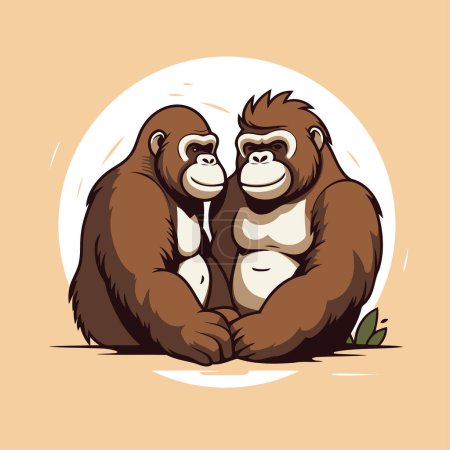 Illustration for Gorilla and monkey sitting together. Vector illustration in cartoon style - Royalty Free Image