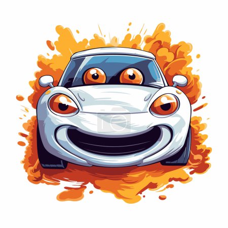 Téléchargez les illustrations : Jolie voiture de dessin animé avec des flammes sur fond blanc. Illustration vectorielle. - en licence libre de droit