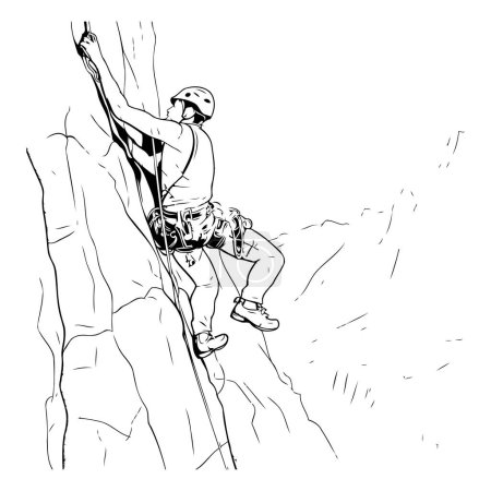 Illustration for Man climbing on a cliff. Hand drawn illustration of a man climbing on a cliff. - Royalty Free Image