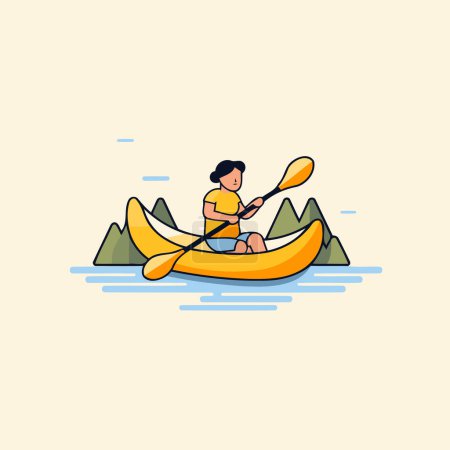 Illustration for Cute boy in kayak. Flat design. Vector illustration. - Royalty Free Image