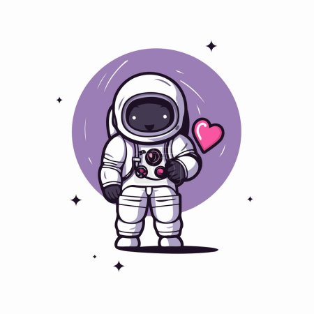 Ilustración de Astronauta con el corazón en la mano. Ilustración vectorial sobre fondo blanco. - Imagen libre de derechos
