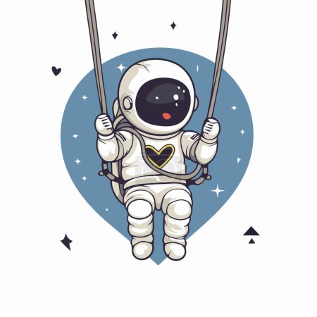 Illustration for Astronaut on a swing. Vector illustration in cartoon style. - Royalty Free Image