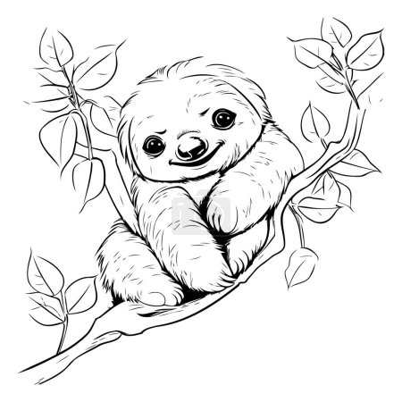 Illustration for Cute cartoon sloth on the tree branch. Vector illustration. - Royalty Free Image