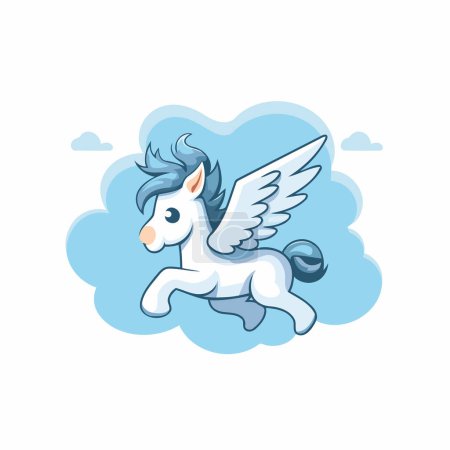 Illustration for Cute cartoon pegasus flying in the clouds. Vector illustration - Royalty Free Image