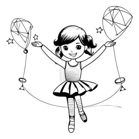 Téléchargez les illustrations : Mignonne petite ballerine avec ruban et ballons vectoriel illustration design - en licence libre de droit