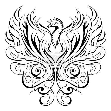 Eagle tattoo design in black and white colors. Vector illustration.