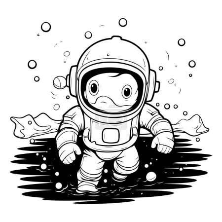 Téléchargez les illustrations : Un astronaute dans l'eau. Illustration vectorielle noir et blanc. - en licence libre de droit