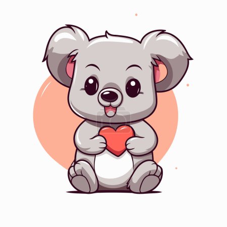 Téléchargez les illustrations : Mignon koala tenant coeur rouge. Illustration vectorielle de personnage de dessin animé. - en licence libre de droit