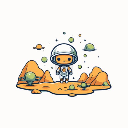 Illustration for Cute cartoon astronaut in the space. Vector illustration isolated on white background. - Royalty Free Image