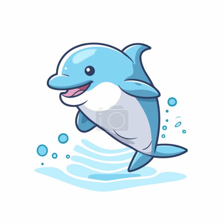 Ilustración de Lindo delfín saltando del agua. Ilustración vectorial aislada sobre fondo blanco. - Imagen libre de derechos