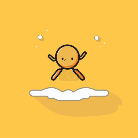 Illustration for Cute cartoon stickman on a cloud. Vector flat illustration. - Royalty Free Image