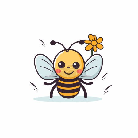 Illustration for Cute cartoon bee with flower. Vector illustration isolated on white background. - Royalty Free Image