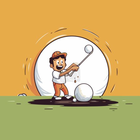 Illustration for Golfer hitting a golf ball. Vector illustration in cartoon style. - Royalty Free Image