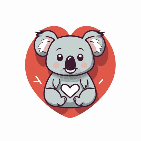 Téléchargez les illustrations : Mignon koala avec coeur sur fond blanc. Illustration vectorielle. - en licence libre de droit