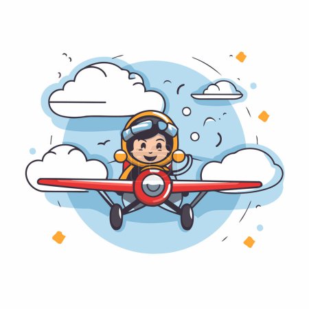 Téléchargez les illustrations : Mignon petit garçon volant dans un avion jouet. Illustration vectorielle. - en licence libre de droit