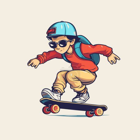 Téléchargez les illustrations : Skateboarder garçon sur un skateboard. illustration vectorielle. - en licence libre de droit