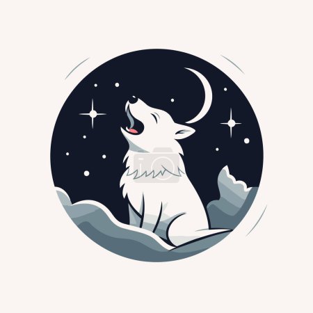 Illustration for Cute wolf in the night sky. Vector illustration for your design - Royalty Free Image