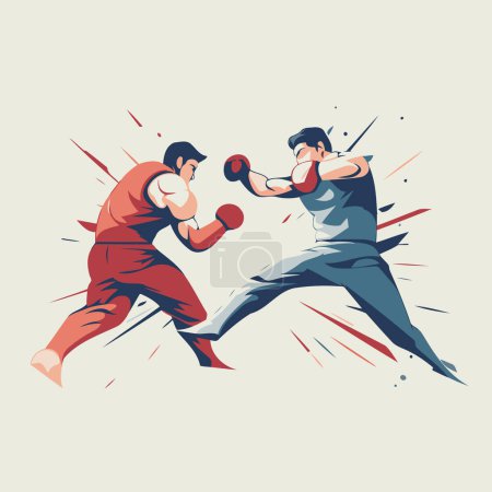 Illustration for Martial arts. Two men are fighting. Vector illustration in retro style. - Royalty Free Image