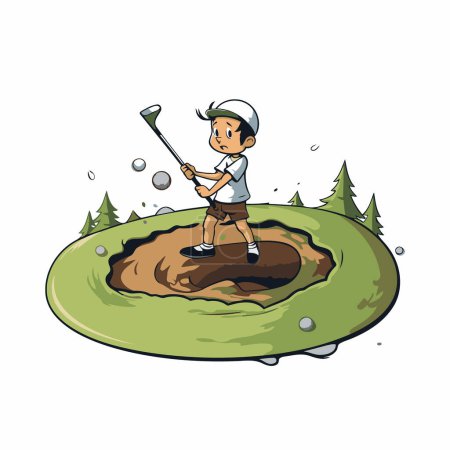 Illustration for Golfer in the hole. Vector illustration on white background. - Royalty Free Image