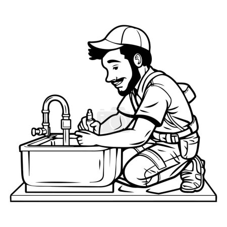 Illustration for Plumber at work with a sink and tap cartoon vector illustration graphic design - Royalty Free Image
