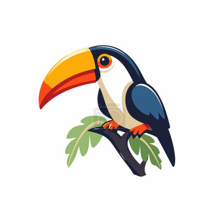Téléchargez les illustrations : Oiseau toucan sur un vecteur de branche Illustration sur fond blanc - en licence libre de droit