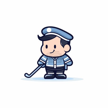 Illustration for Cute sailor boy with ice hockey stick. Cartoon vector illustration. - Royalty Free Image