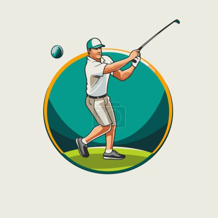 Golfspieler. Vektor-Illustration im Retro-Stil auf grünem Hintergrund.