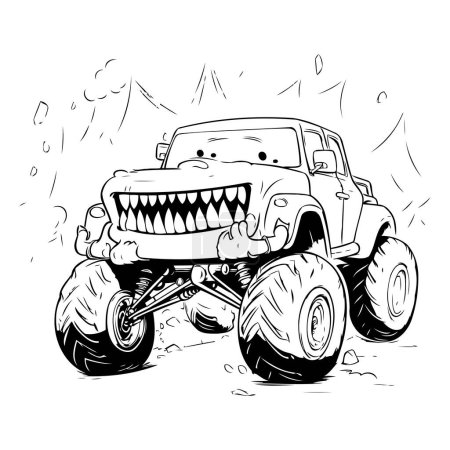 Téléchargez les illustrations : Illustration d'un camion monstre à bouche ouverte sur fond blanc - en licence libre de droit