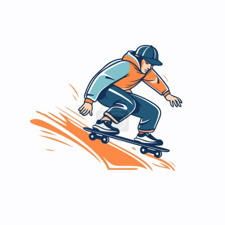 Illustration for Skateboarder in action. Vector illustration on white background. - Royalty Free Image