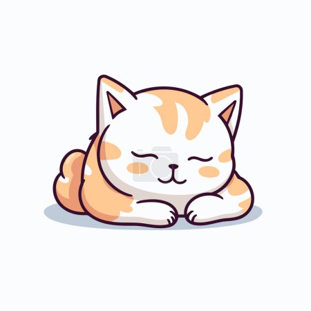 Ilustración de Lindo gato durmiendo sobre fondo blanco. Ilustración vectorial en estilo de dibujos animados. - Imagen libre de derechos