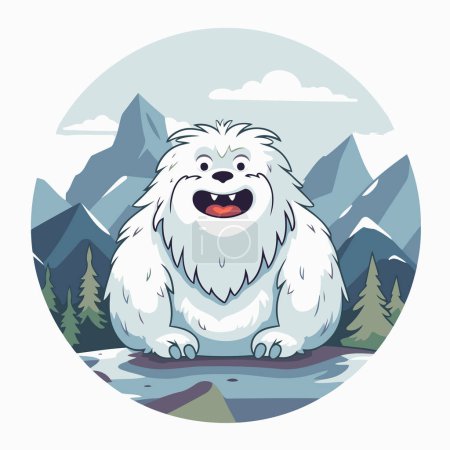 Téléchargez les illustrations : Mignon chien assis sur le rocher dans les montagnes. Illustration vectorielle. - en licence libre de droit