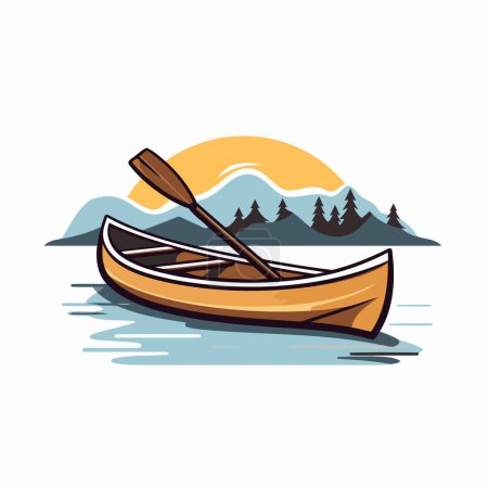Illustration for Kayak on the lake with mountains in the background. Vector illustration. - Royalty Free Image