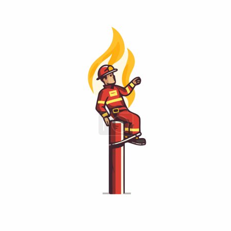 Téléchargez les illustrations : Pompier en uniforme debout sur une colonne de bois. Illustration vectorielle. - en licence libre de droit