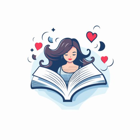 Illustration for Beautiful young woman reading a book. Vector illustration in cartoon style. - Royalty Free Image