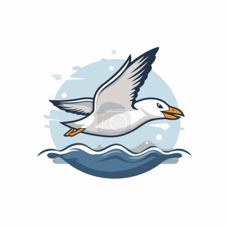Illustration for Flying seagull on the sea. Vector illustration in flat style - Royalty Free Image