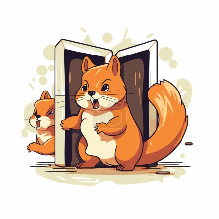 Téléchargez les illustrations : Joli écureuil se tient devant la porte. Illustration vectorielle. - en licence libre de droit