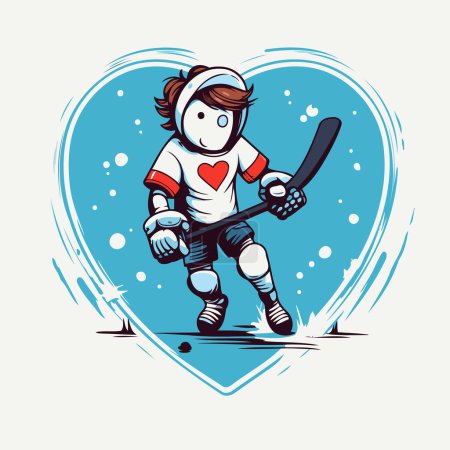 Illustration for Ice hockey player with a stick and puck in the heart. Vector illustration. - Royalty Free Image
