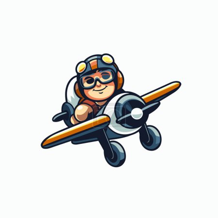 Illustration for Cartoon pilot with airplane isolated on white background. Vector illustration. - Royalty Free Image