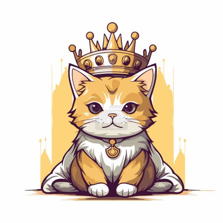 Téléchargez les illustrations : Mignon chat dans une couronne. Illustration vectorielle sur fond blanc. - en licence libre de droit