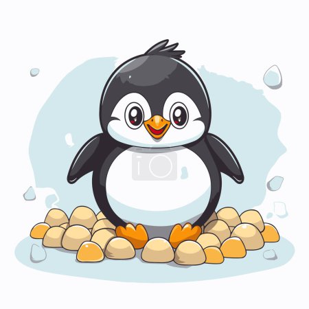 Illustration for Cute penguin on the rock. Vector illustration. Cartoon style. - Royalty Free Image