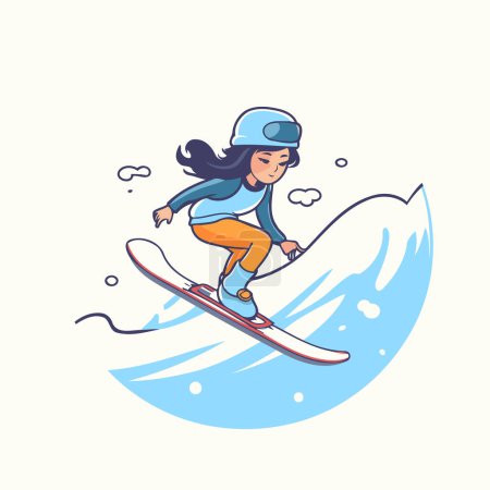 Illustration for Snowboarder on the wave. Vector illustration in cartoon style. - Royalty Free Image