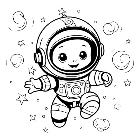 Téléchargez les illustrations : Mignon astronaute dessin animé dans l'espace. Illustration vectorielle pour livre à colorier. - en licence libre de droit