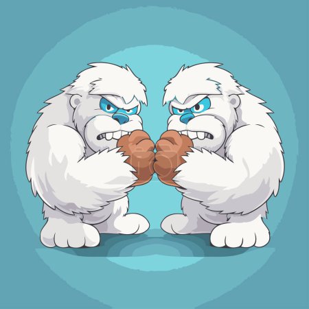 Illustration for Angry white gorilla cartoon character. Vector illustration on blue background. - Royalty Free Image