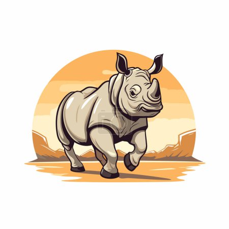 Ilustración de Rinoceronte en el desierto. Ilustración vectorial sobre fondo blanco. - Imagen libre de derechos