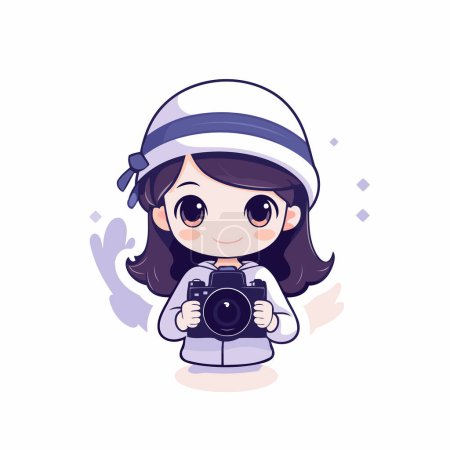 Téléchargez les illustrations : Jolie petite fille en vêtements d'hiver tenant une caméra. Illustration vectorielle. - en licence libre de droit