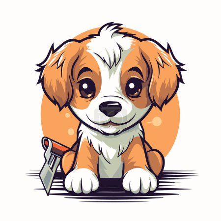 Illustration for Cute Beagle puppy with a paint roller. Vector illustration. - Royalty Free Image