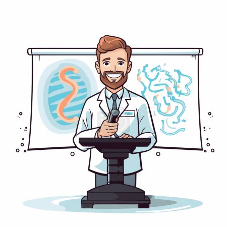 Illustration for Medical doctor with stethoscope in front of whiteboard cartoon vector illustration graphic design - Royalty Free Image
