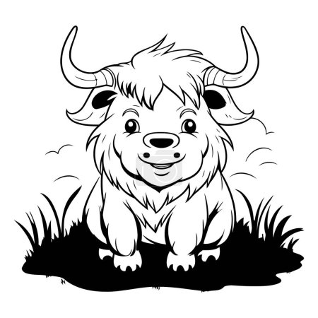 Téléchargez les illustrations : Illustration en noir et blanc de taureau mignon pour livre à colorier - en licence libre de droit