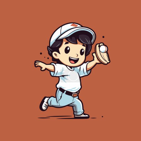 Téléchargez les illustrations : Joueur de baseball avec balle et gant. illustration vectorielle. Cartoon style - en licence libre de droit