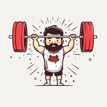 Illustration for Cartoon man lifting a barbell. Vector illustration for your design - Royalty Free Image